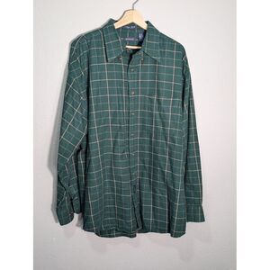 90s‎ y2k Gant tartan plaid navy & green long sleeve polo shirt size XL prep golf